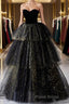 Black A-Line Tulle Shiny Tulle Long Formal Prom Dress, Black Tulle Formal Dresses