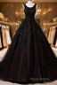 Black And Red Backless Tulle Long Formal Gown, Black And Red Long Formal Prom Dresses