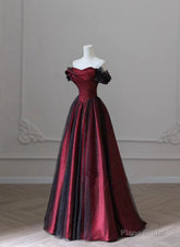 Black and Red Long Party Dress, Off Shoulder Tulle A-line Prom Dress