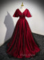 Black and Red V-neckline Long Satin Formal Prom Dresses,Chic Long A-line Party Dresses