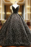 Black Ball Gown Vintage V-neck Appliques With Beading Wedding Dresses