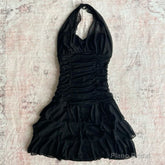 Black Chiffon Sleeveless Halter Party Dress Short Prom Dress