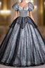 Black Gray Tulle Short Sleeve Quinceanera Dresses