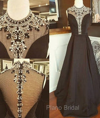 Black High Neck Sequin Long Formal Prom Dresses, Black Evening Dresses