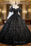 Black Lace Sequins Puff Sleeve Quinceanera Dresses