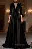 Black Long Sleeve Satin High Neck Formal Prom Dresses