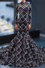 Black Mermaid Sequins High Neck Long Sleeve Backless Formal Prom Dresses