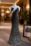 Black Mermaid Sequins Off the Shoulder Formal Prom Dresses
