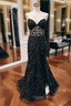 Black Mermaid Tulle Appliques Formal Prom Dresses