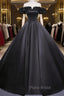 Black Off Shoulder Satin Long Formal Prom Dresses, Black Satin Evening Dresses