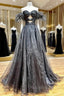 Black Organza Off the Shoulder Pleats Formal Prom Dresses