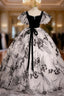 Black Print Velvet Square Quinceanera Dresses