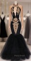 Black Formal Prom Dresses Mermaid Halter Tulle Appliques Dubai Saudi Arabic Long Robe De Soiree Formal Prom Gown Evening Dresses