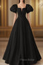 Black Satin Long Party Dresses Formal Prom Dresses A-line Black Formal Dresses Formal Prom Dresses shops