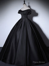 Black Satin Long Prom Dresses, Black Long Formal Sweet 16 Dress