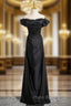 Black Satin Off the Shoulder Pleats Formal Prom Dresses
