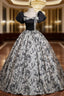 Black Satin Print Short Sleeve Quinceanera Dresses
