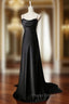 Black Satin Spaghetti Straps Pleats Formal Prom Dresses