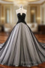 Black Satin Tulle Strapless Sleeveless Wedding Dresses With Train