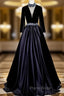 Black Satin Velvet Long Sleeve Crystal Formal Prom Dresses