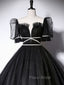 Black Scoop Neckline Long Formal Prom Dresses, Shiny Tulle Black Evening Dresses