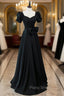 Black Square Puff Sleeve Beading Formal Prom Dresses
