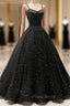 Black Sweetheart Straps Tulle Long Evening Gown, Sleeveless Floor-Length Formal Prom Dresses