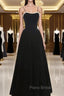 Black Tea Legnth Straps A-line Wedding Party Dresses, Black Bridesmaid Dresses