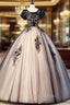 Black Tulle Appliques Puff Sleeve Quinceanera Dresses