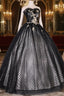 Black Tulle Lace Long Formal Prom Dresses, Black A-Line Strapless Evening Gown