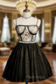 Black Tulle Lace Spaghetti Straps Crystal Homecoming Dresses