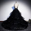Black Tulle Layers Straps Beaded Long Evening Dresses, Black Formal Dresses Formal Prom Dresses