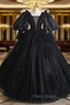 Black Tulle Long Sleeve Quinceanera Dresses