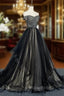 Black Tulle Off Shoulder Floor Length Gown, Black Evening Dresses