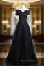 Black Tulle Off the Shoulder Appliques Formal Prom Dresses