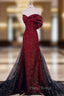 Black Tulle Off the Shoulder Bow Formal Prom Dresses
