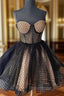 Black Tulle Polka Dots Straps Homecoming Dresses