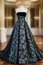 Black Tulle Print Strapless Formal Prom Dresses