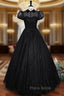 Black Tulle Puff Sleeve Formal Prom Dresses