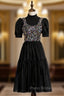 Black Tulle Sequins Short Sleeve Short Formal Prom Dresses