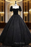 Black Tulle Sequins Short Sleeve Velvet Quinceanera Dresses
