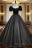 Black Tulle Sequins Square Neck Short Sleeve Beading Quinceanera Dresses