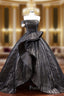 Black Tulle Strapless Pleats Formal Prom Dresses
