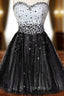 Black Tulle Sweetheart Beading Short Homecoming Dresses