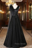 Black Tulle V-neck Appliques Formal Prom Dresses