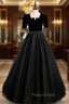 Black Tulle Velvet Short Sleeve Beading Formal Prom Dresses