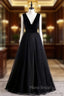 Black Tulle Velvet V-neck Formal Prom Dresses