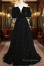 Black V-Neckline Velvet Off Shoulder Party Dresses, A-Line Black Formal Prom Dresses Evening Dresses