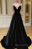 Black Velvet Long A-line Low Back Formal Prom Dresses Black V Neck Wedding Party Dresses Formal Prom Dresses shops