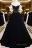 Black Velvet Long A-Line Formal Prom Dresses, Off The Shoulder Formal Party Dresses